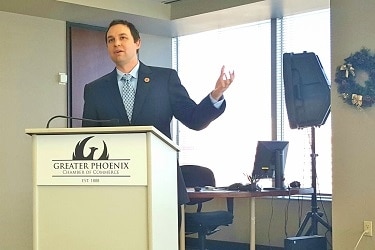 Arizona House Speaker-elect J.D. Mesnard talks to the Greater Phoenix Chamber of Commerce Public Affairs Committee Dec. 9, 2016. (Photo by Josh Coddington/GPCC)